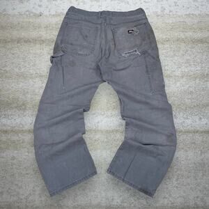 Vintage 90s Dickies Carpenter Pants 32x32 Baggy Wide Leg Grey Canvas Dungarees